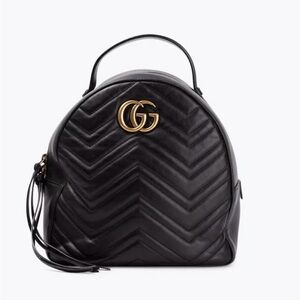 (Preowned) black Gucci Marmont matelassé leather backpack